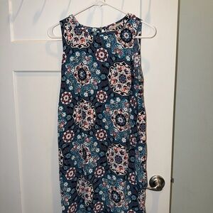 LOFT Navy and Teal Medallion Midi Dress